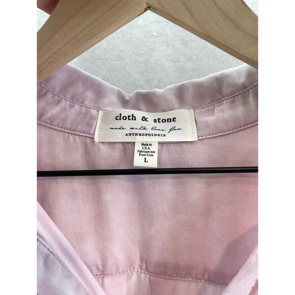 Anthropologie Cloth & Stone Tencel Blue/Pink Tie Dye LS Button Up Womens L NWOT - Picture 3 of 6